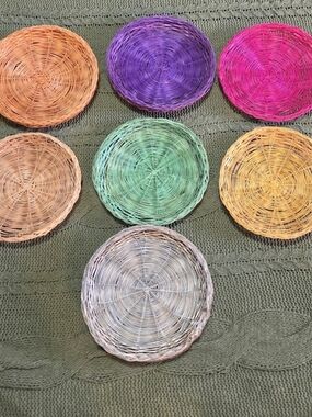 Wicker Rattan Paper Plate Holders 11 Multicolored Vintage 9in